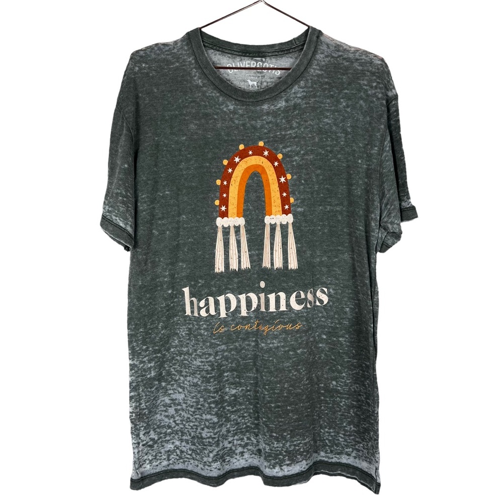 Policed & Otis Happiness is Contagious Olive Green Heathered Tee Size Large